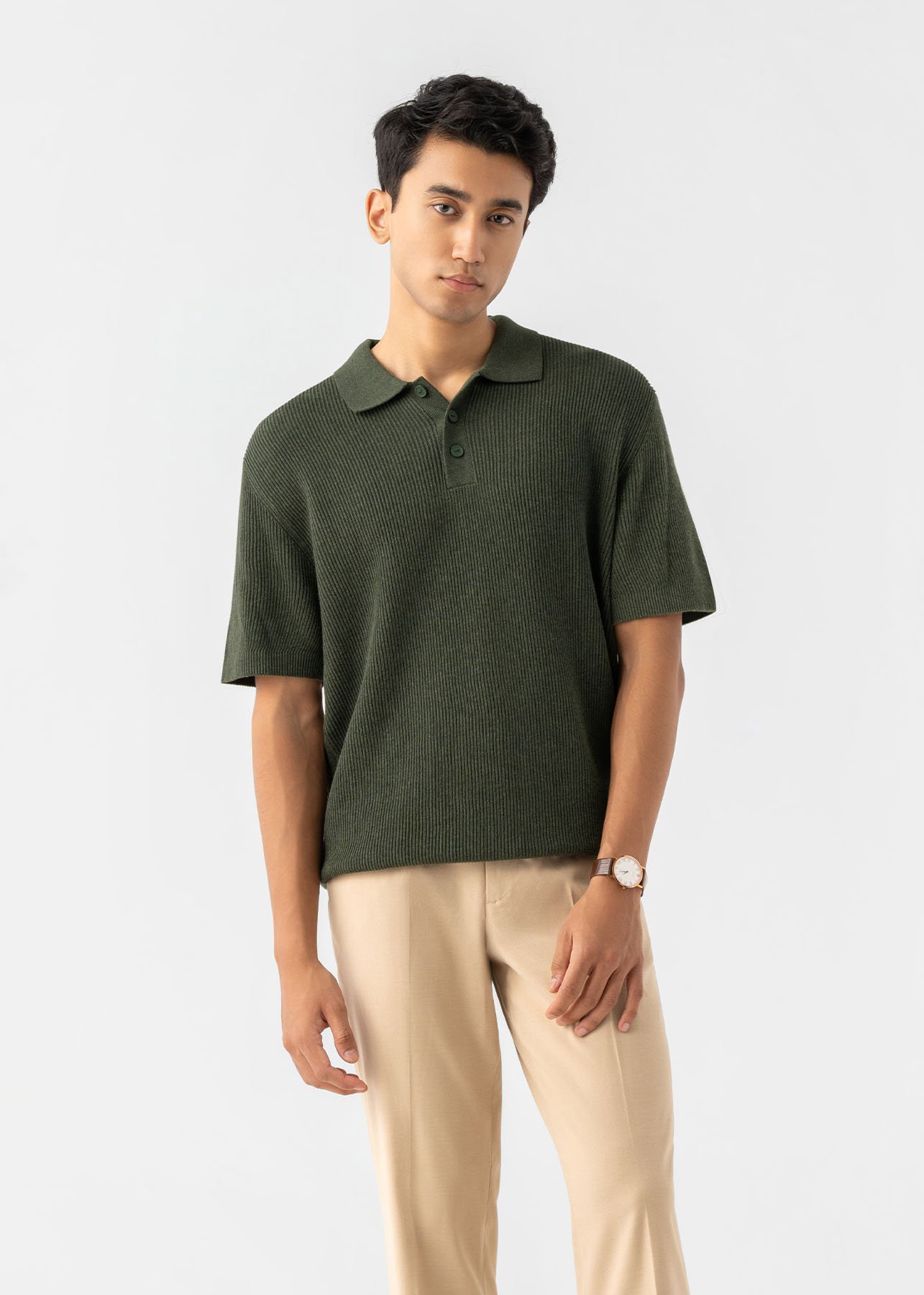 Cotton Knit Short-Sleeve Polo オリーブ 1 REGULAR FIT KNIT POLO SHIRT - Olive green | ZARA India